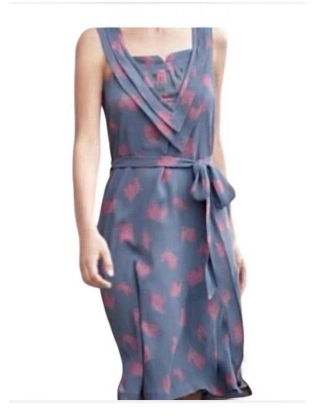 Girl from Savory Navy Dress with Pink Floral Pattern and Wrap Detail